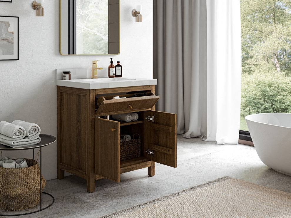 Sonoma Teak 30 Single Sink Bath Vanity in Dark Natural with 2" Carrara Quartz