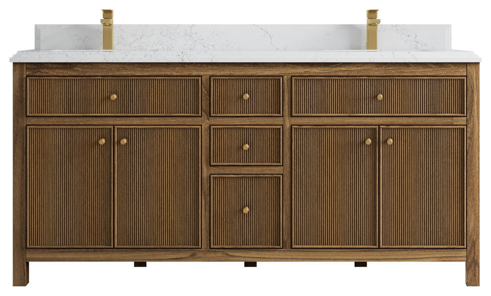 Sonoma Teak 72 Double Sink Bath Vanity in Dark Natural with 2" Empira Quartz