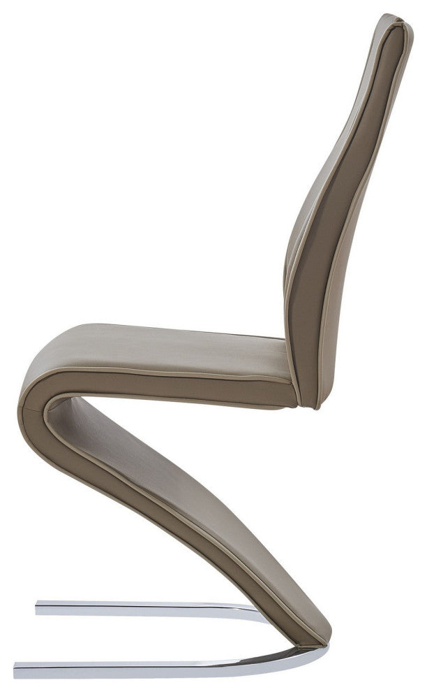 Set of 2 Brown and Silver Upholstered Faux Leather Dining Parsons Chairs