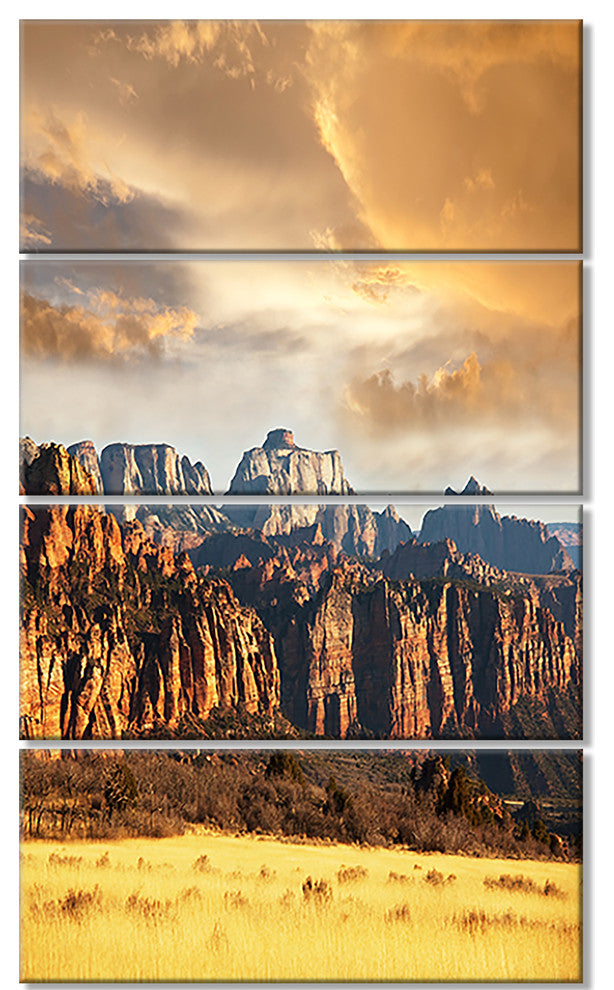 Zion National Park Utah Usa, Oversized Landscape Canvas Art, 28"x48", 4 Panels