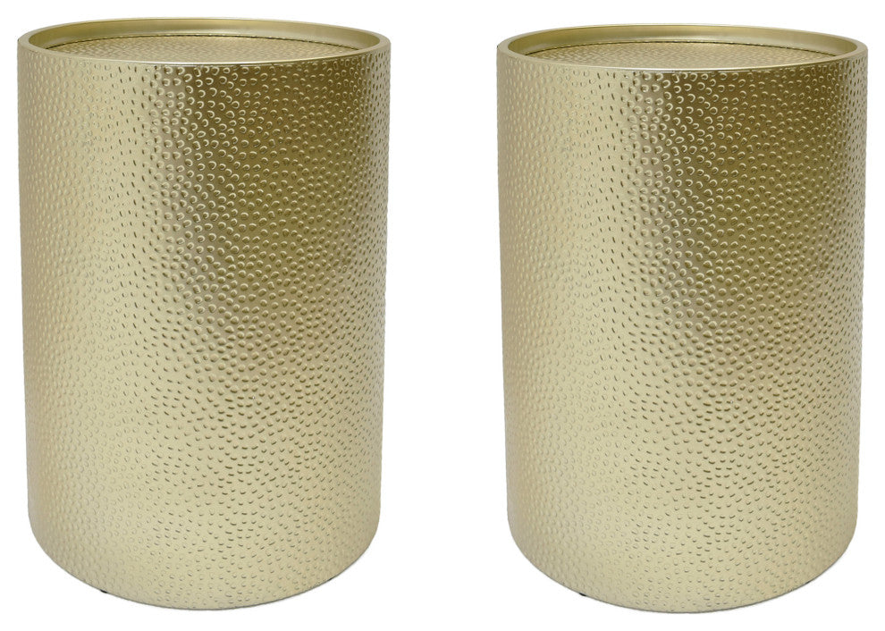Kaylee Modern Round Hammered Iron Accent Table, 2 Pack, Silver, Gold