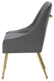 Dining Chair, Faux Vinyl Leather, Steel, Gray, Gold, Kitchen Cafe Bistro