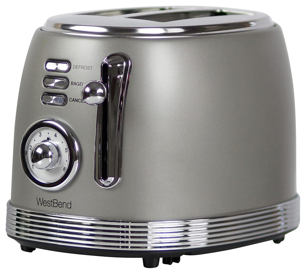 West Bend Toaster 2 Slice Retro-Styled Stainless Steel with 4 Functions and 6 S