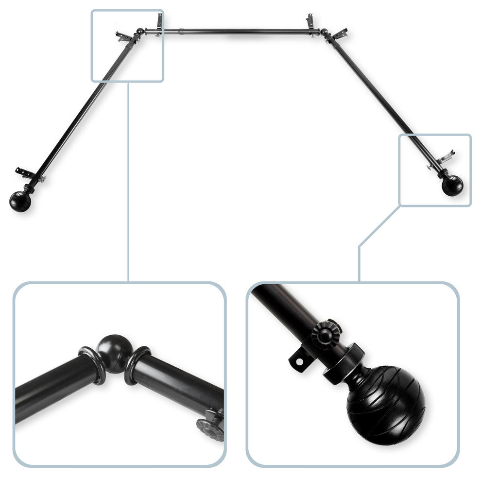 Arman Bay Window Curtain Rod, 20"-36", 38"-72", Black