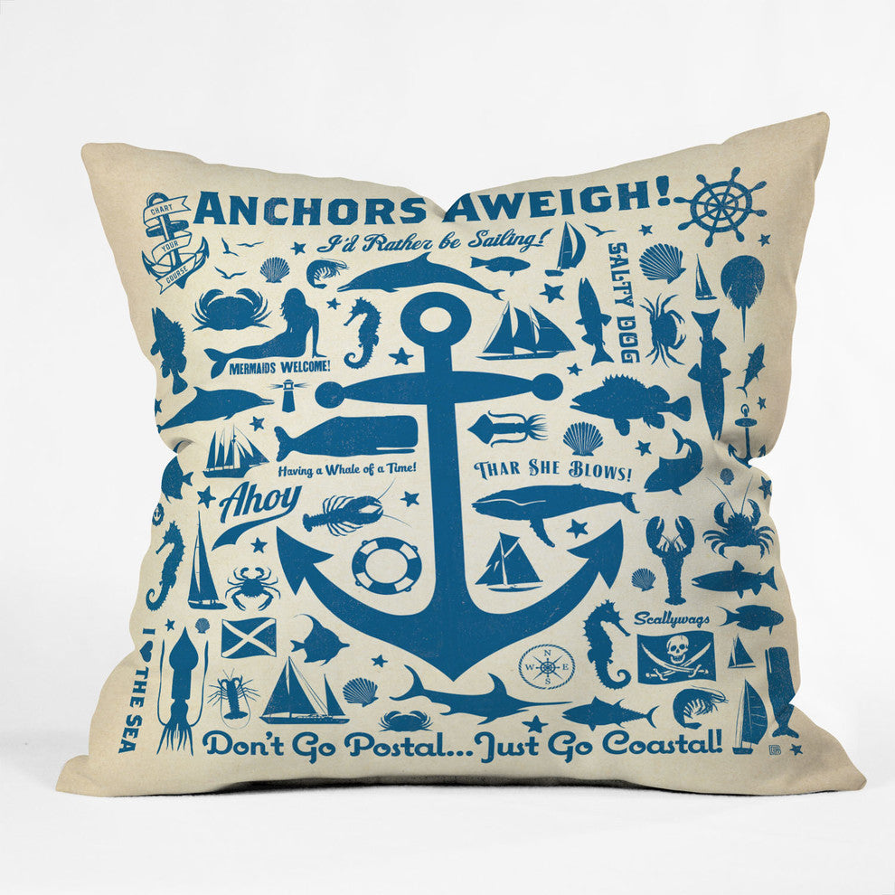 "Anchors Aweigh" Outdoor Throw Pillow, 18"x18"