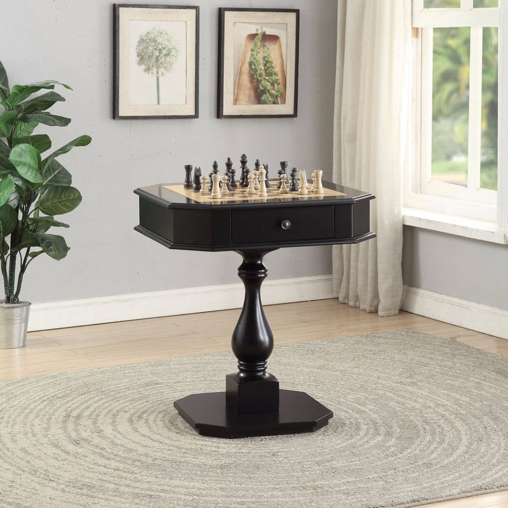 Benzara BM157306 Wooden Chess Game Table With One Drawer, Black