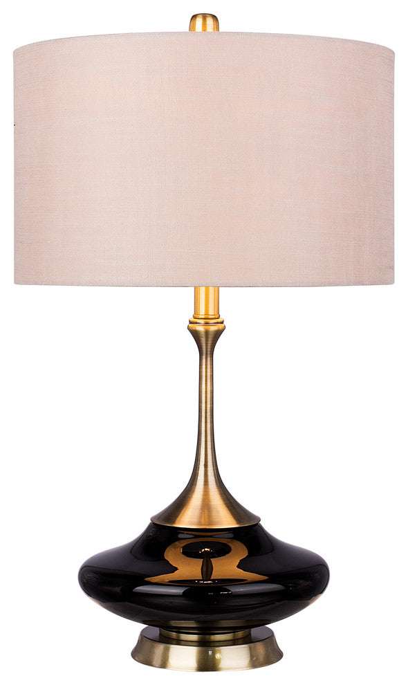 Black Glass & Antique Brass Metal Glass, Metal Table Lamp, Retro 26.5"
