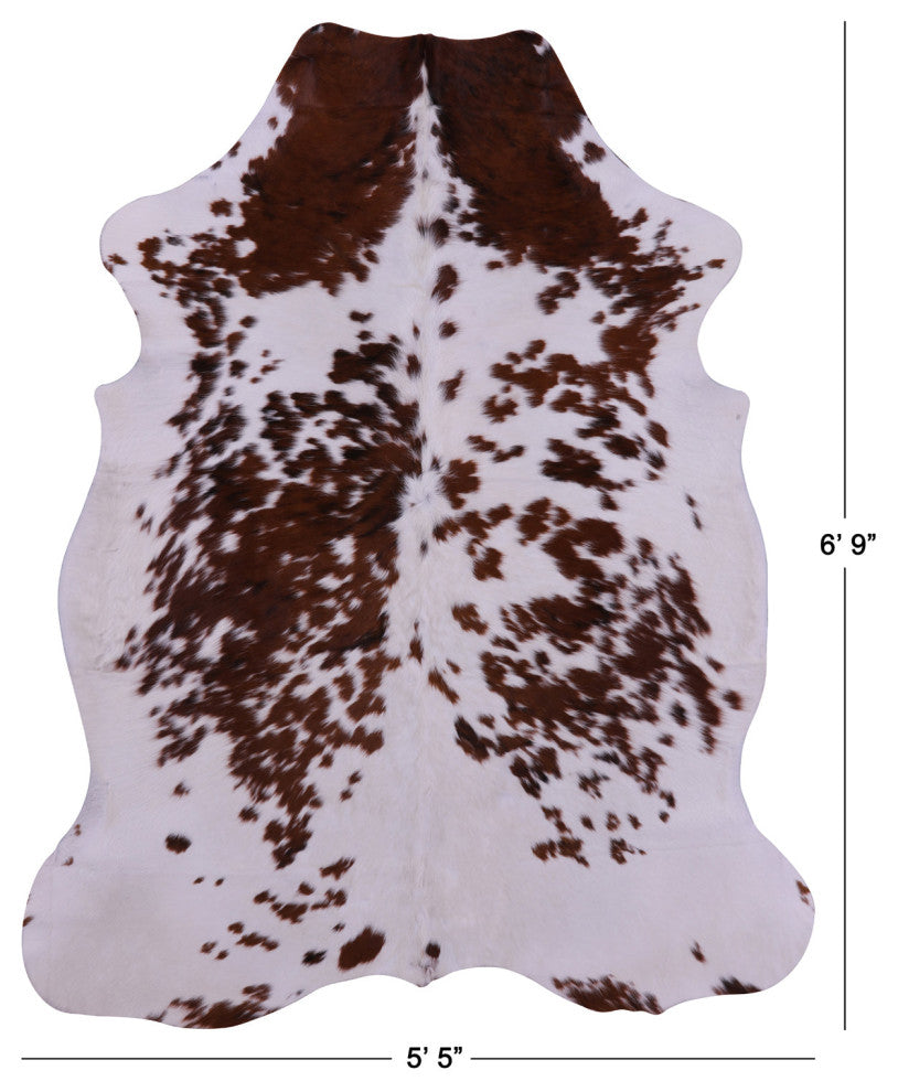 6' 9" X 5' 5" Brown and White Natural Cowhide Rug C1520