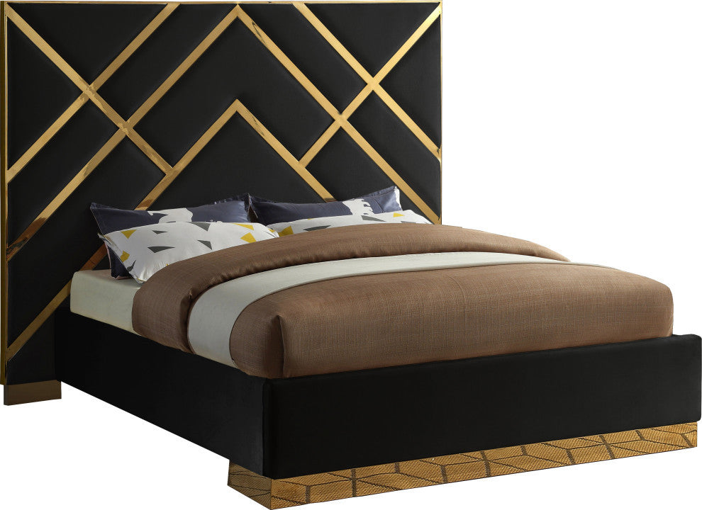 Vector Upholstered Bed, Black, Queen, Velvet