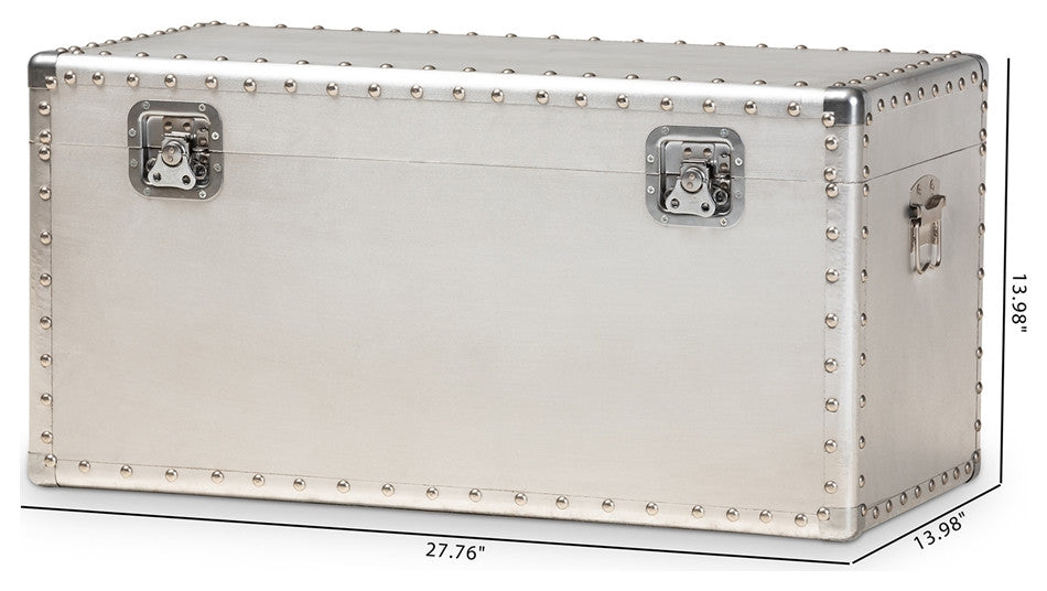 Serge French Industrial Silver Metal Storage Trunk