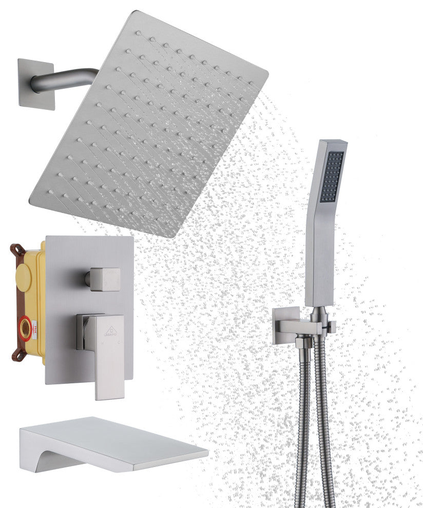 10inch Wall Mounted Shower System with Handheld Shower and Tub Spout, Brushed Nickel