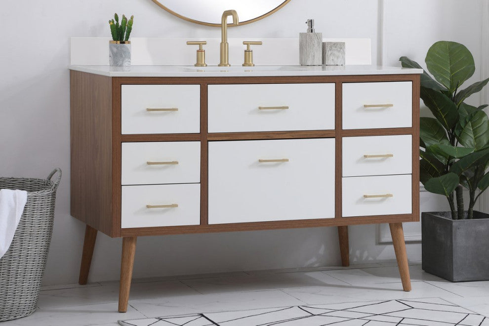 Bella 48" Bathroom Vanity, White With Backsplash