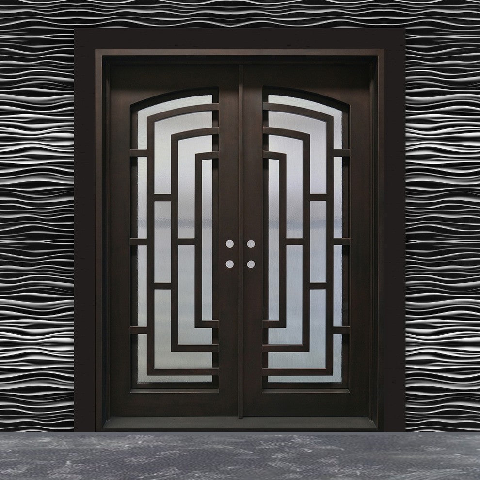 Square Top Modern Dual Door With Frame and Threshold 40"x96", Matte Black