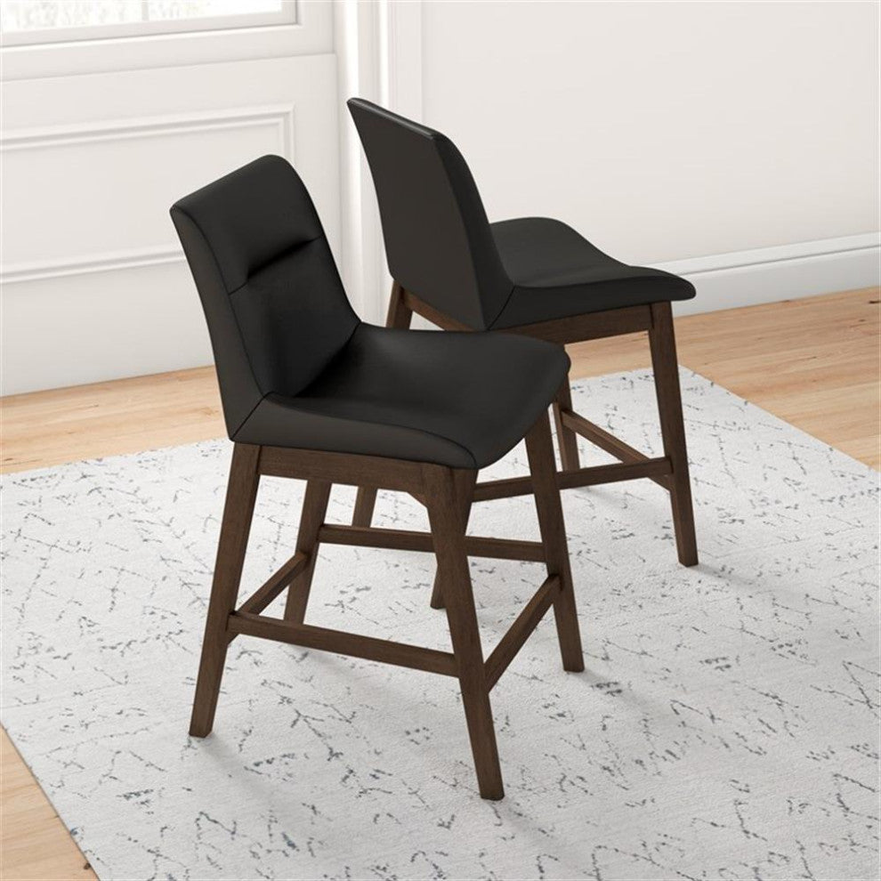 Ashcroft Helena Leather Upholstered Counter Stool in Black (Set of 2)