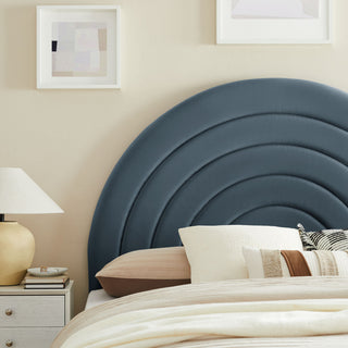 Solana Arched Performance Velvet Full Headboard, Cadet Blue
