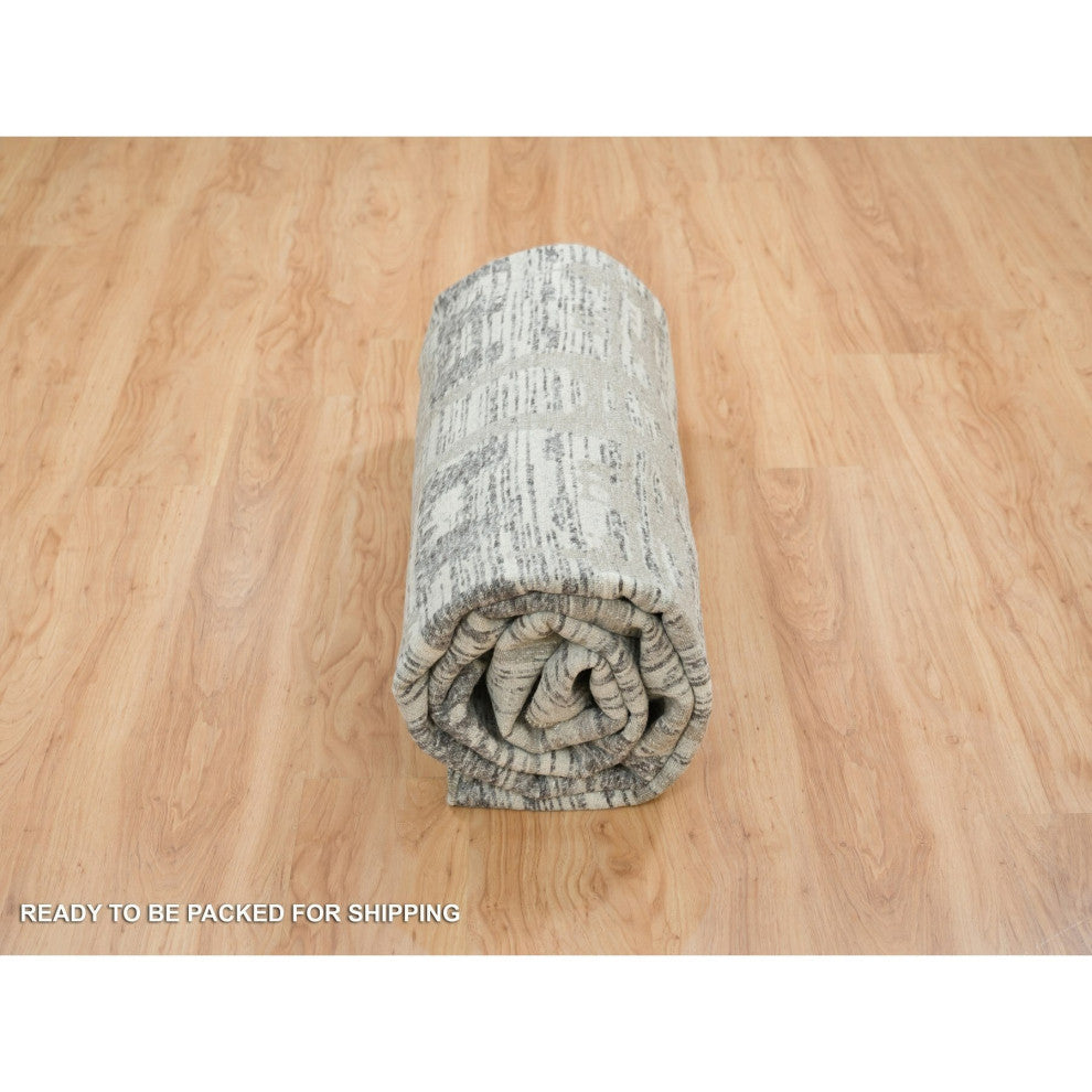 Dark Gray Hand Spun Undyed Wool,Hand Knotted,Round Oriental Rug, 10'1"x10'1"