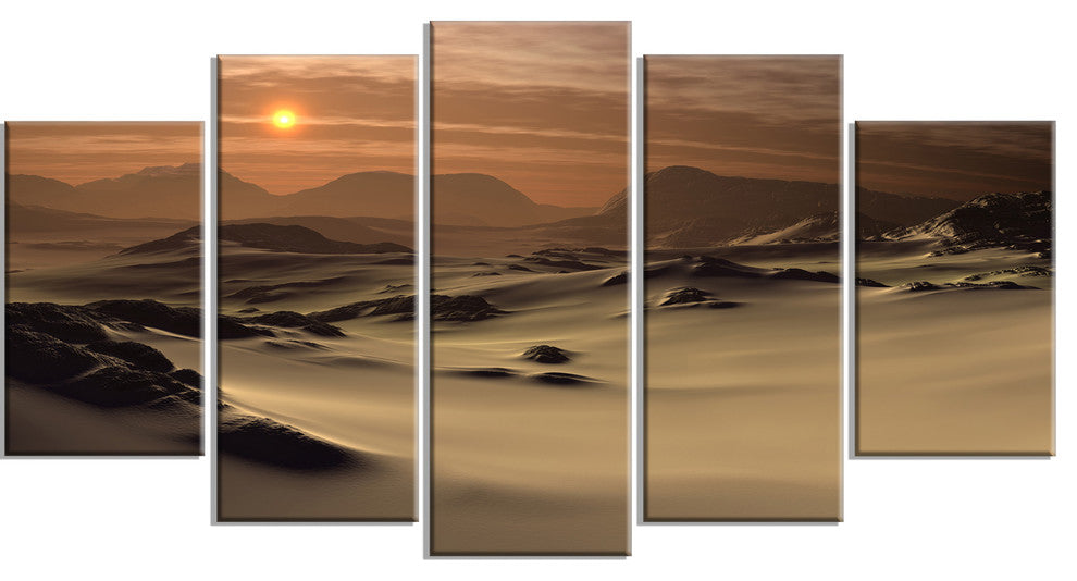 Beautiful Brown Fantasy Terrain, Landscape Canvas Art Print, 60"x32", 5 Panels