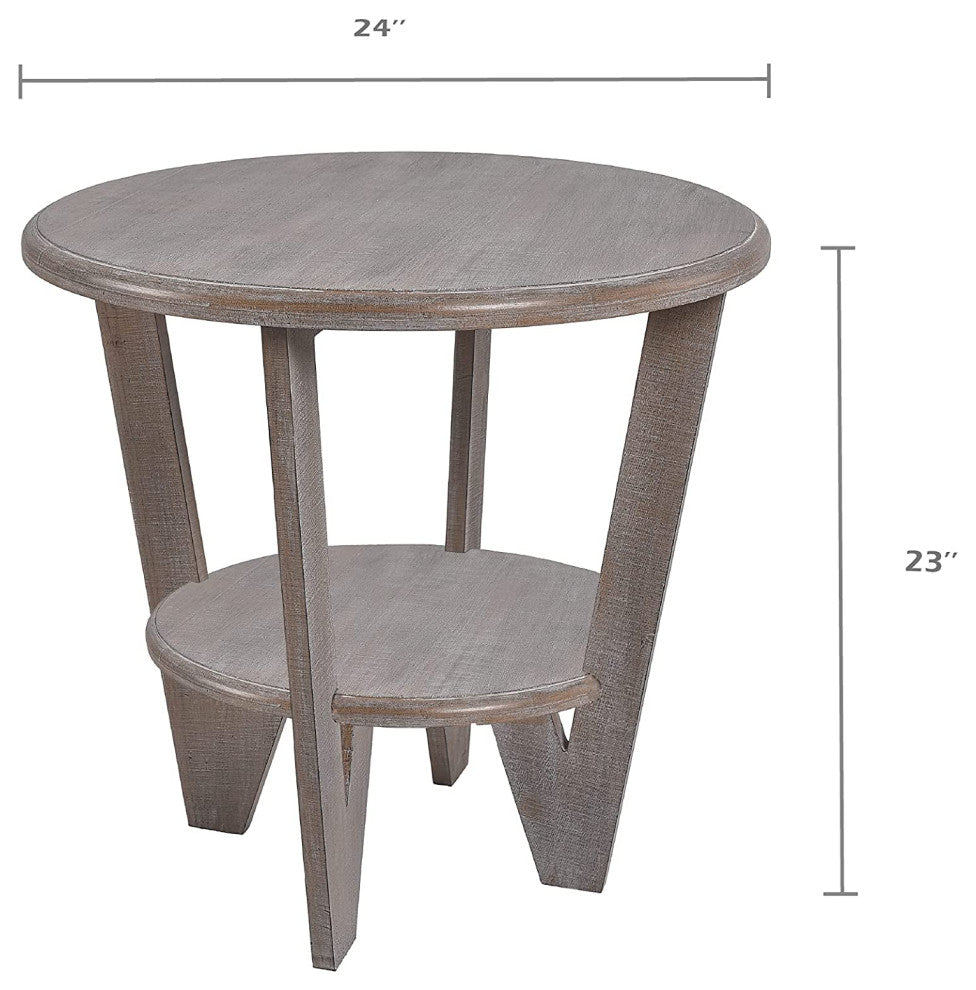 Round Farmhouse End Table with Storage Shelf