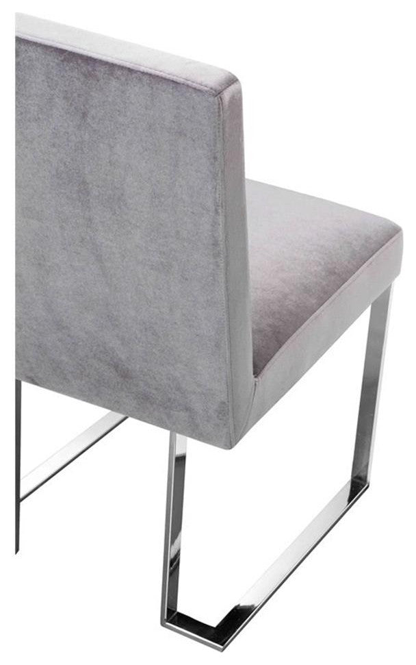 Pangea Home Dexter 18.5" Velvet & Steel Metal Side Chair in Silver (Set of 2)