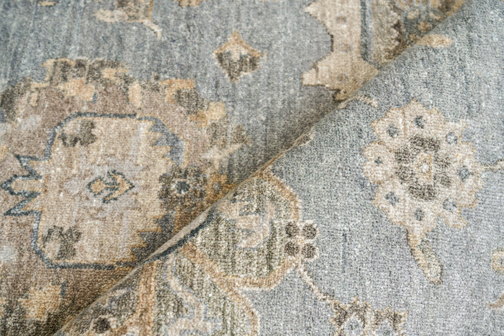 Museum Hand-Knotted Bamboo Silk and Cotton Blue/Gray Area Rug