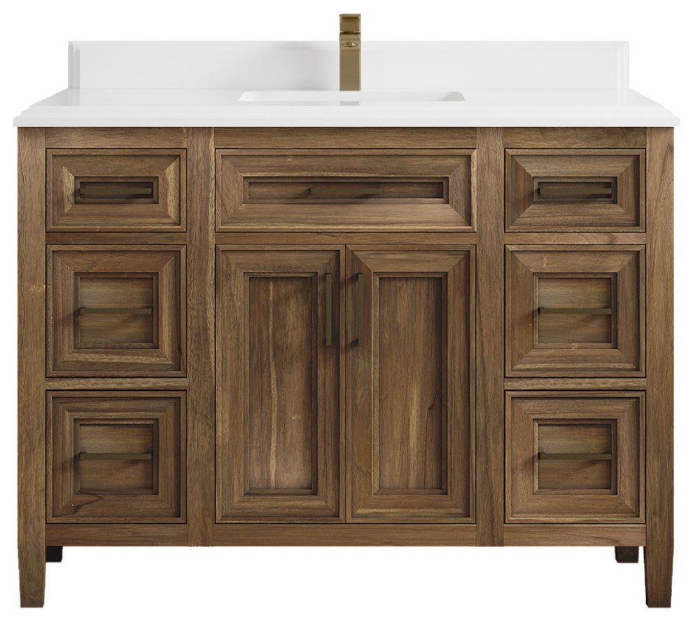 Santa Monica 48 Single Sink Bath Vanity in Graywashed Teak 1.5" White Quartz