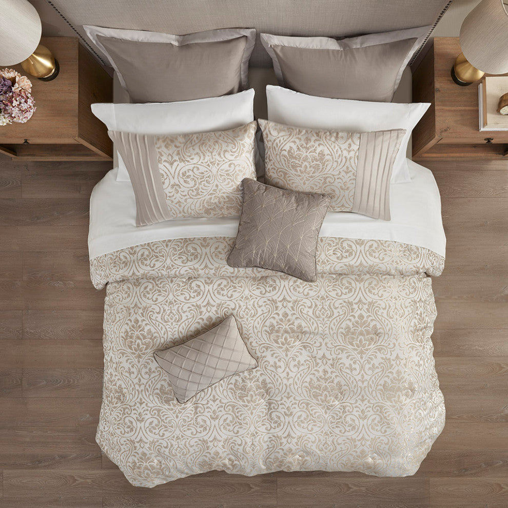 Madison Park Emilia 12 Piece Jacquard Complete Bed Set in Khaki