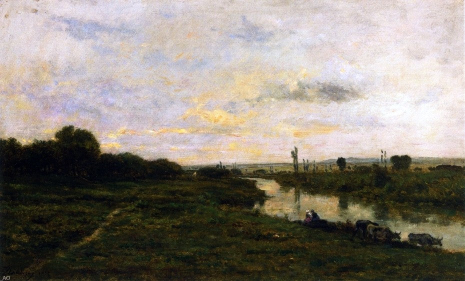 Charles Francois Daubigny Cows on the Banks of the Seine Wall Decal