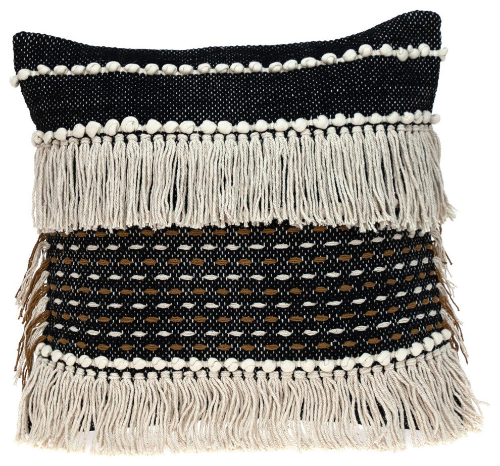 Black and Ivory Textured Throw Pillow