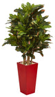 4" Croton Artificial Plant, Red Planter