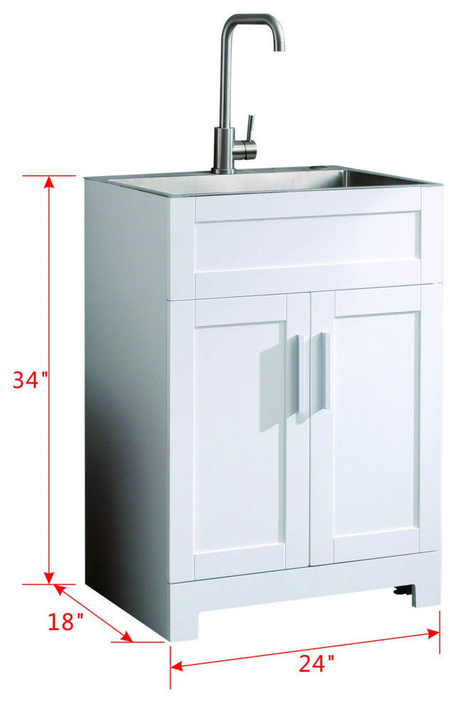 34" Tall Wood 2-door Laundry Tub Cabinet with Sink and Faucet