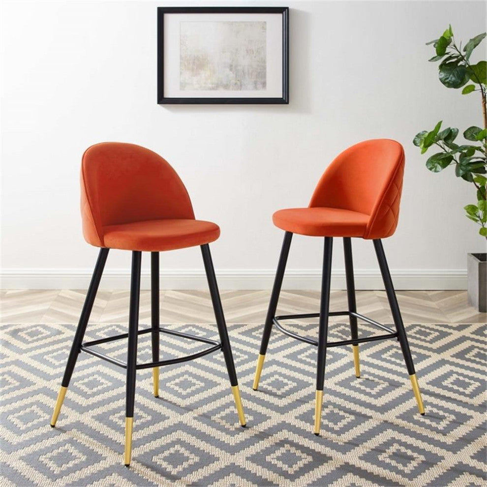 Cordial Performance Velvet Bar Stools - Set of 2-Orange
