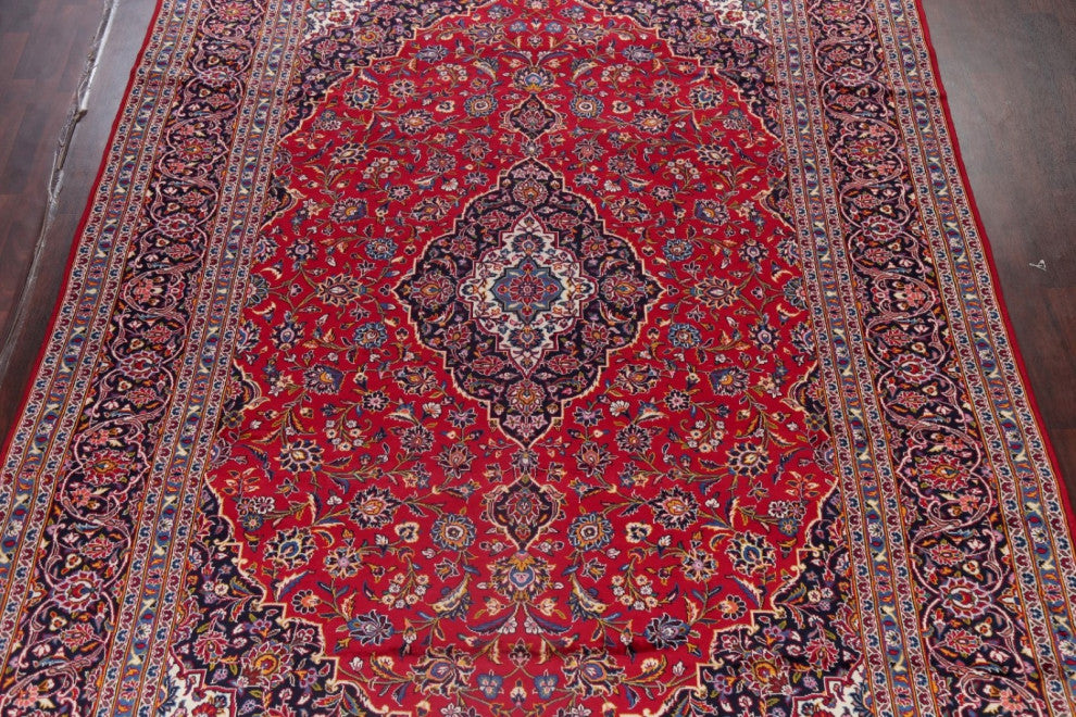 Consigned, Oriental Traditional Hand-Knotted Kashan Persian Area Rug, Red, 9x13