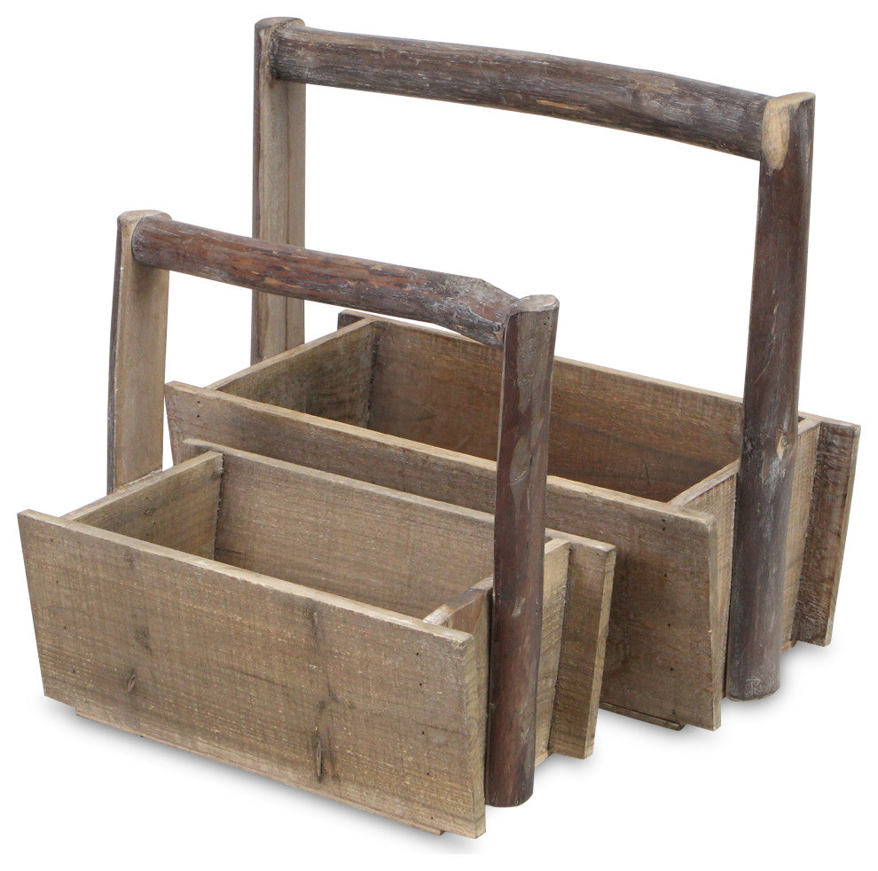 Set Of 2 Wooden Storage With Wooden Handle