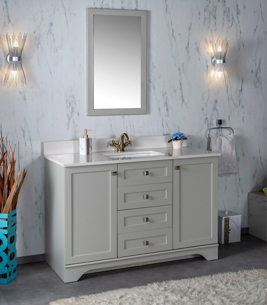 Livia Collection 48" Bath Vanity Quartz Top and Ceramic Sink, Grey, 48"