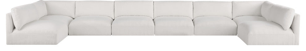 Ease Fabric Upholstered L-Shaped Modular Sectional, Cream, 8 Piece: 2 Corner, 6 Armless