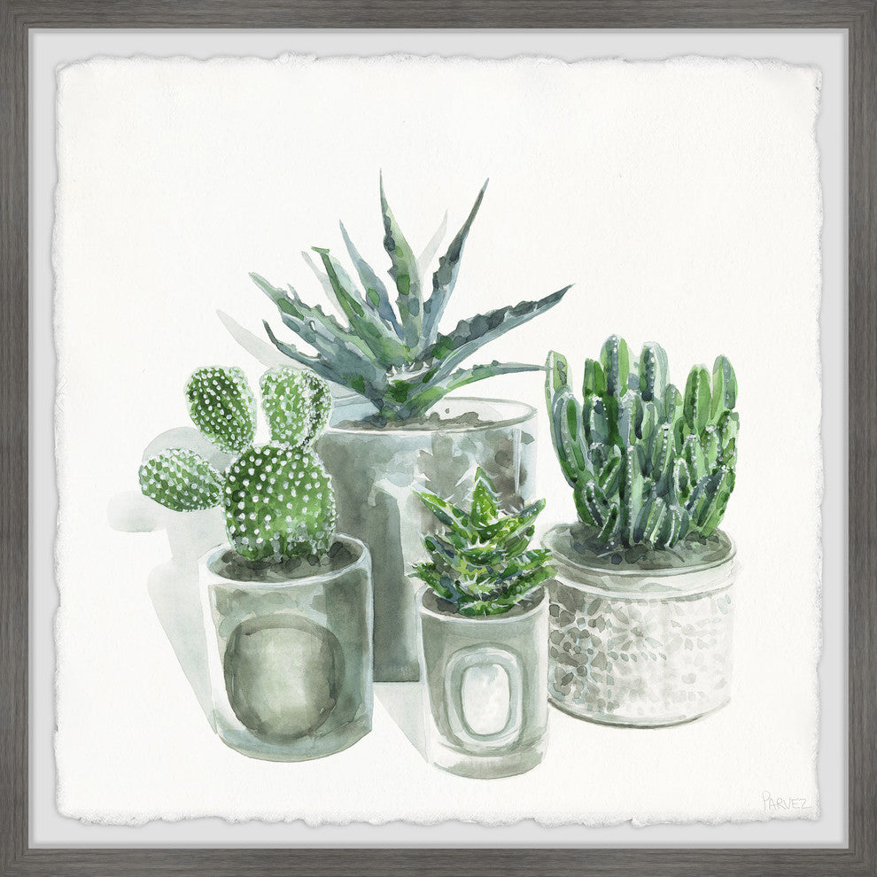 "Ceramic Gray Pots" Framed Painting Print, 18"x18"