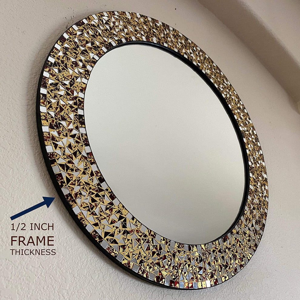 DecorShore 24" Decorative Mosaic Glass Wall Mirror (Golden Sands)