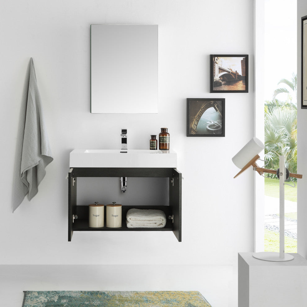 Fresca Vista 30" Black Wall Hung Modern Bathroom Vanity With Medicine Cabinet