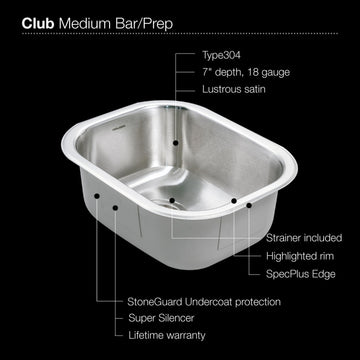 Houzer CS-1407 Club 13-5/8" Undermount Single Basin Stainless - Stainless Steel