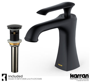 Karran 1-Hole 1-Handle Bathroom Faucet With Pop-Up Drain, Matte Black