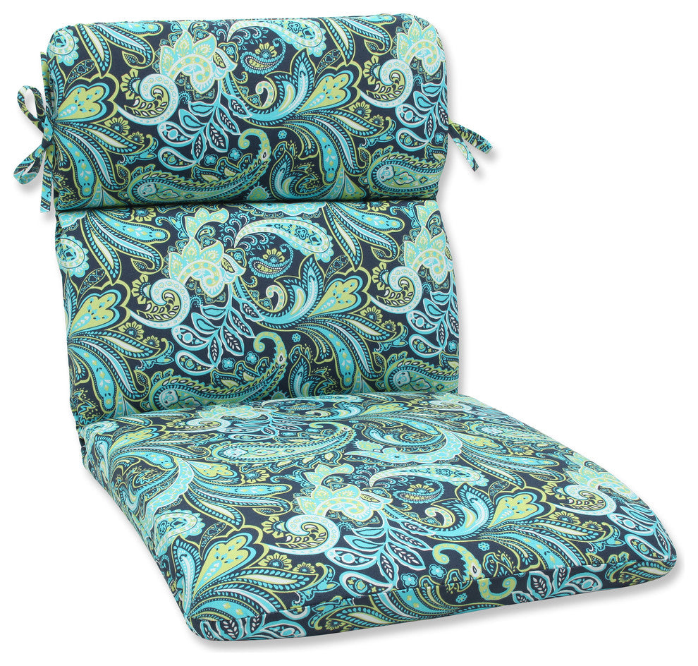 Pretty Paisley Navy Rounded Corners Chair Cushion