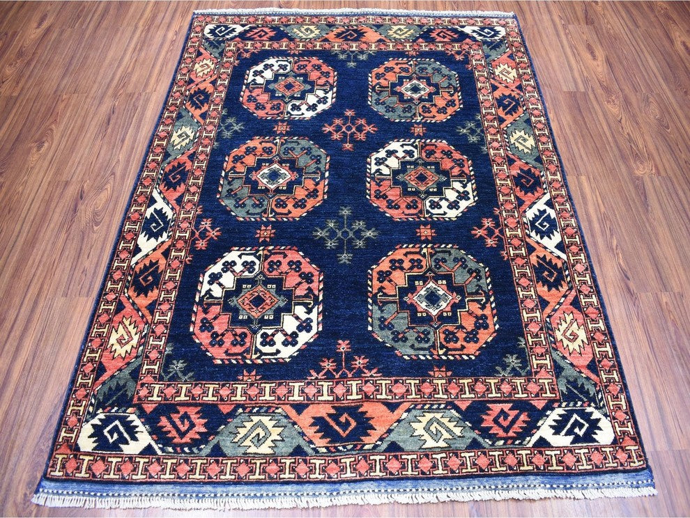 Afghan Ersari Elephant Feet Design Pure Wool Handknotted Oriental Rug,5'0"x6'3"