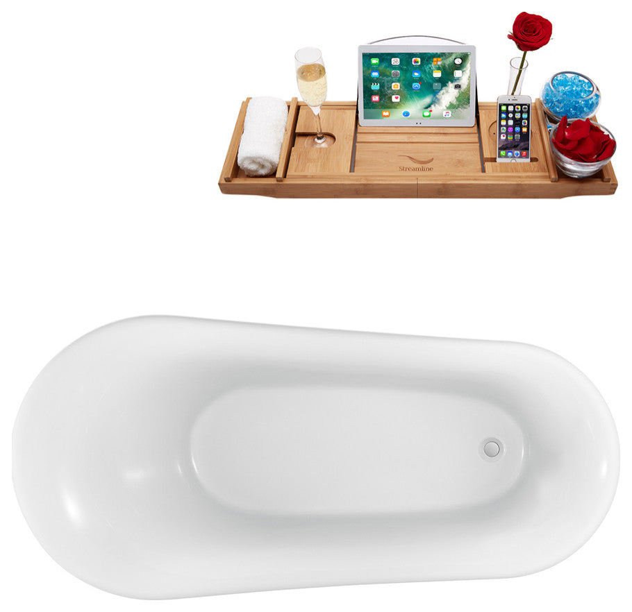 59" Streamline N1100GLD-IN-WH Clawfoot Tub and Tray With Internal Drain