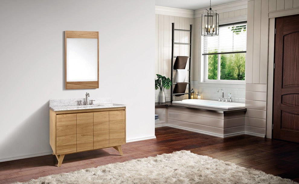 Avanity Coventry 49" Bath Vanity Combo, Natural Teak Finish, Carrara White Marble Top