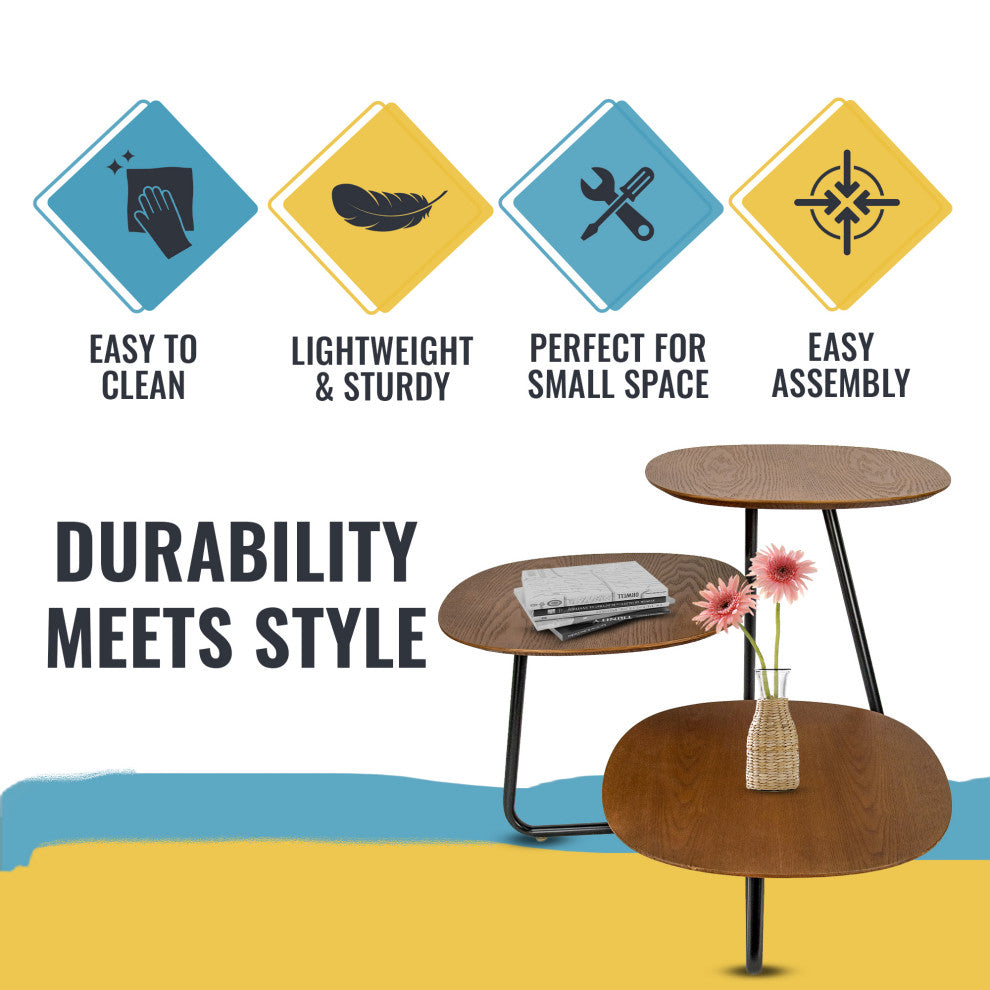 LeisureMod Hazelton End Table Manufactured Wood Top and Steel Base, Walnut
