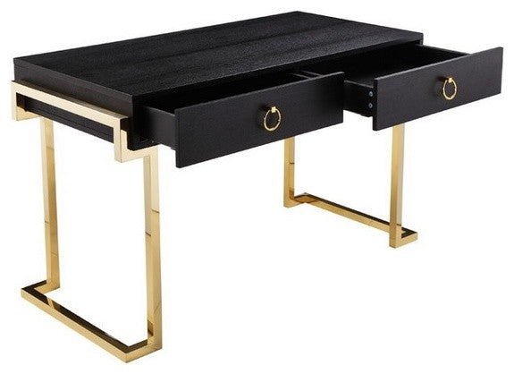 Florentine Desk with Gold Base, Black Ash Veneer Top