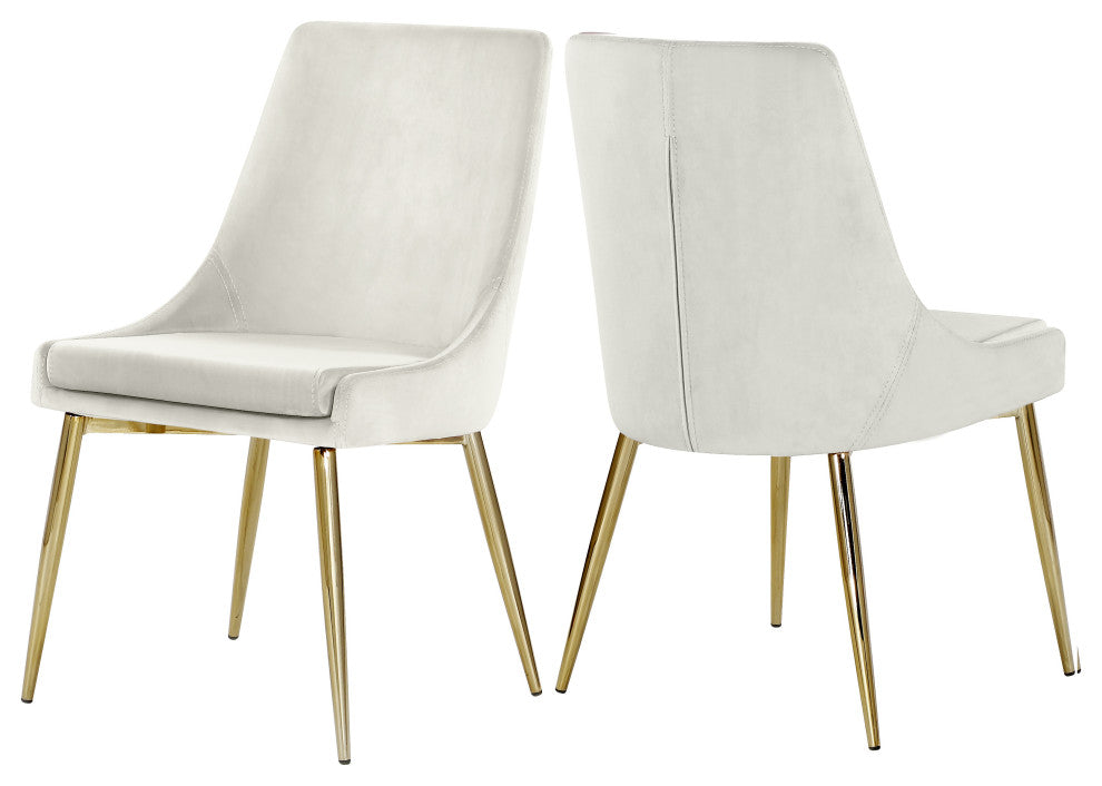 Karina Velvet Dining Chairs, Set of 2, Cream, Gold Base