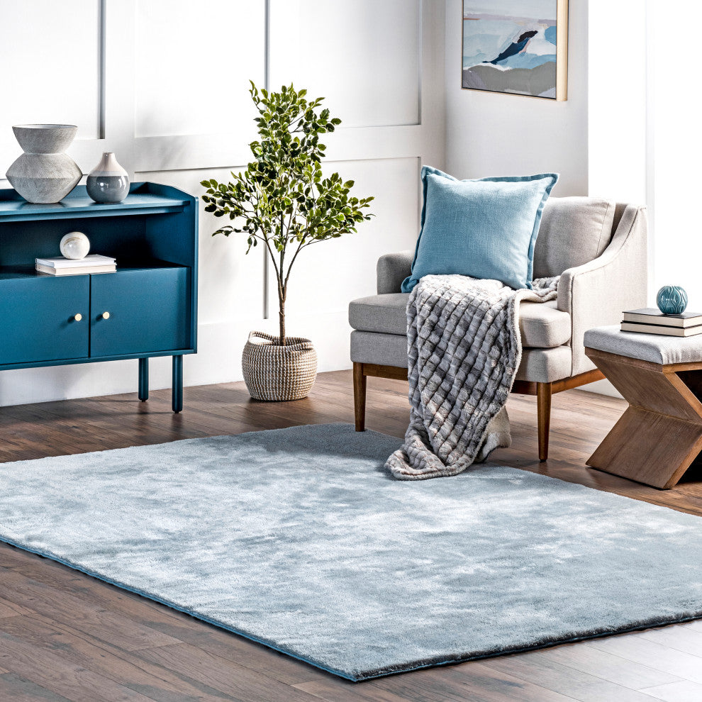 nuLOOM Loni Solid Machine Washable Shag Area Rug, Light Blue, 6'square