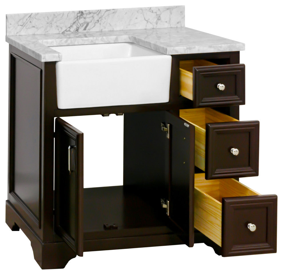 Zelda 36" Bathroom Vanity, Base: Chocolate, Top: Carrara Marble