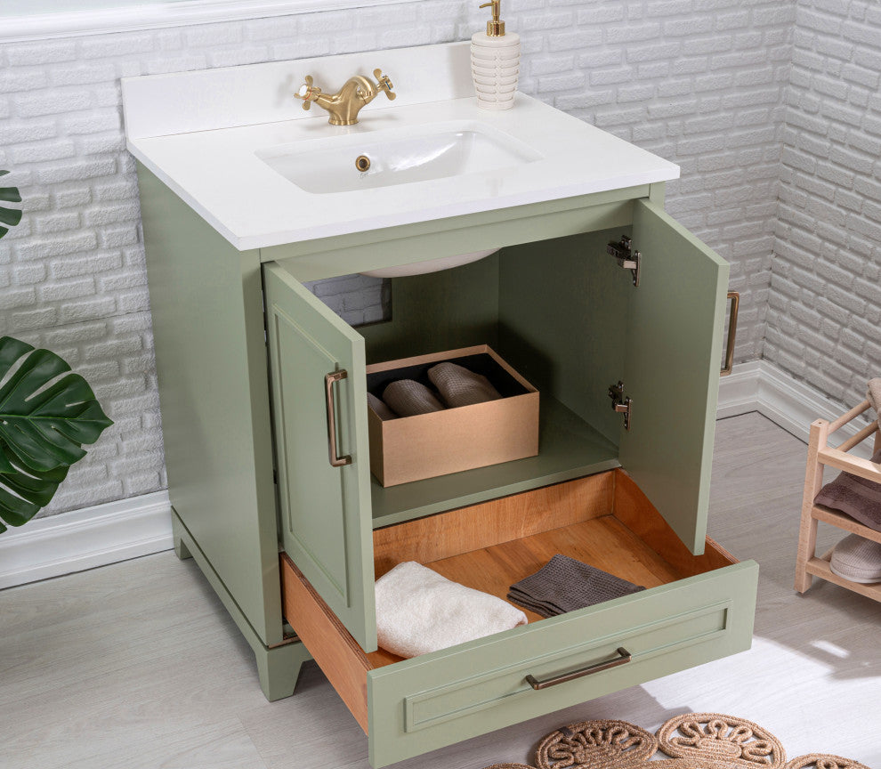 Albia Collection 30" Bathroom Vanity With Sink, Mirror, Countertop, Green